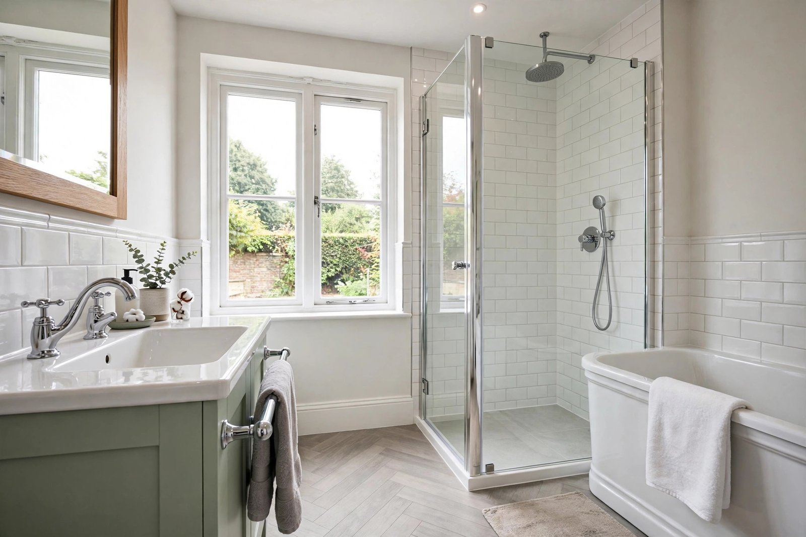 Limescale-free bathroom taps and shower in a UK home