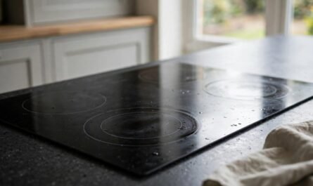 Close-up of a modern induction hob on a dark worktop in a UK kitchen