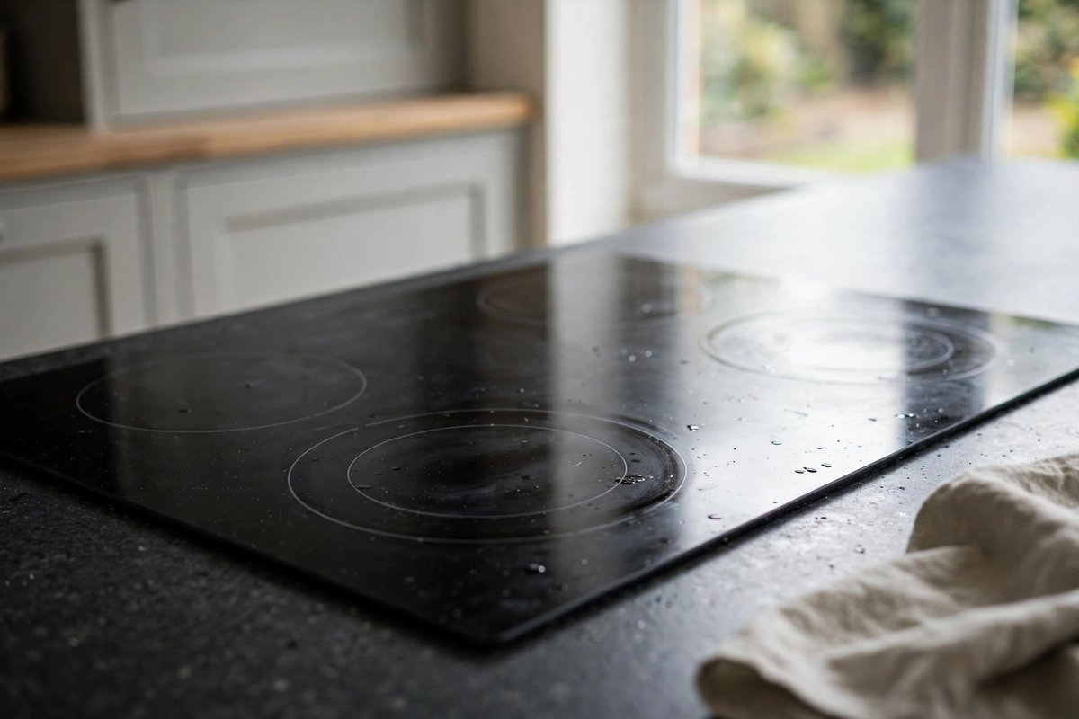 Close-up of a modern induction hob on a dark worktop in a UK kitchen